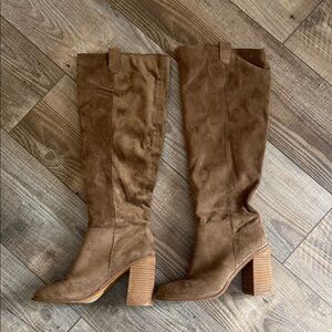Women’s Tall Brown Suede Block Heel Boots